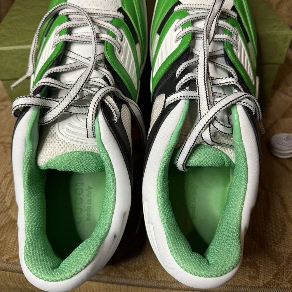 GUCCI Sneakers Men's UK 15 Basket Style Low Top Shoes Green White DEMETRA‎ $950